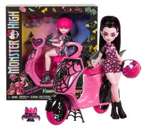 LALKA MONSTER HIGH Draculaura wampirystyczny skuter, zestaw lalka+akcesoria JDR61