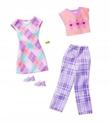 BARBIE UBRANKO DLA LALKI 2-pak HYV06 sukienka w kratkę, top, spodnie